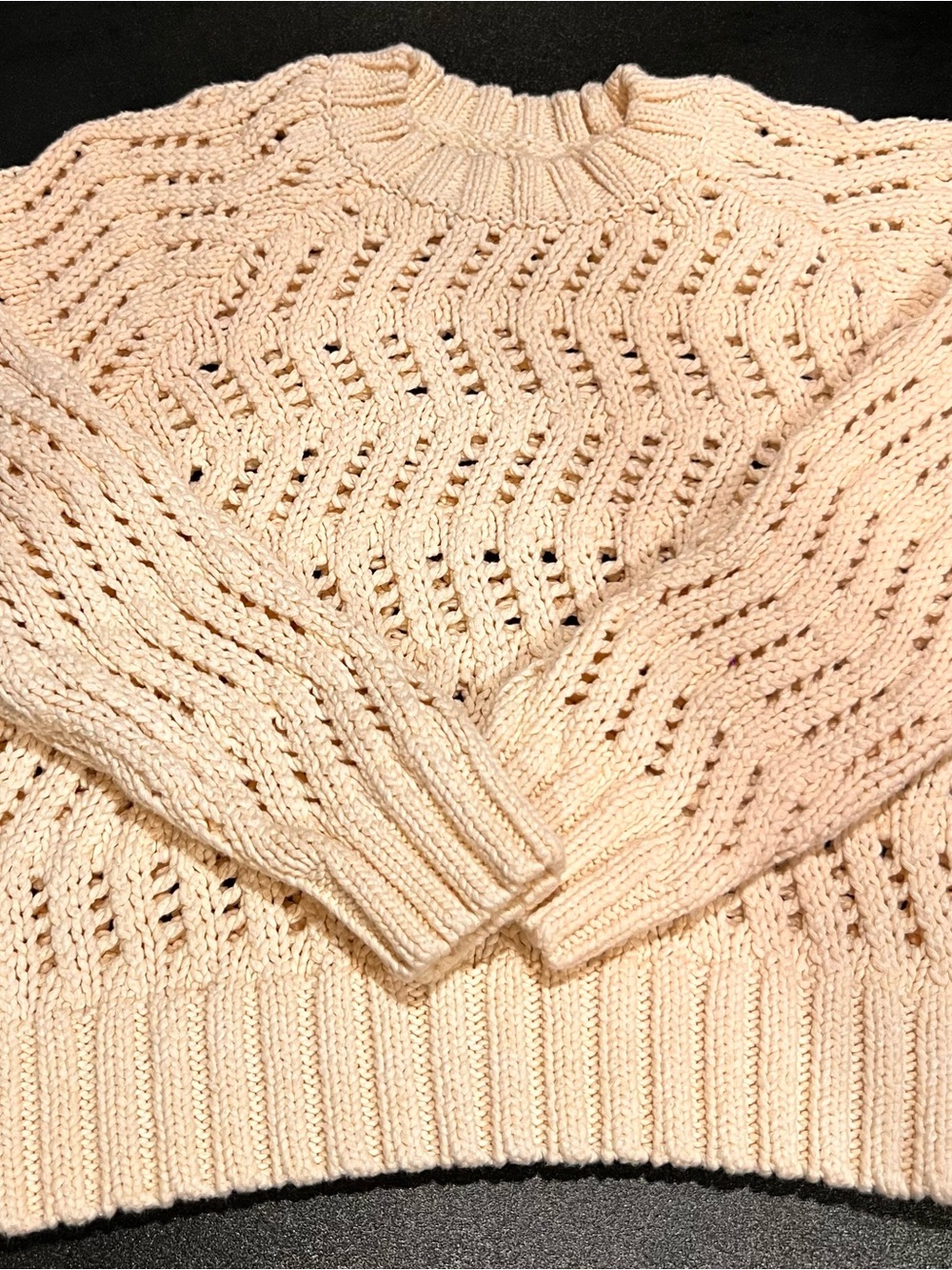 Preppy, Coastal, Fisherman Cream Open Stitch Knit Pullover Sweater Size